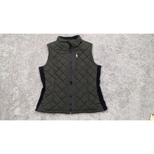 Andrew Marc Vest Womens Medium Puffer Quilted Green Zip Up Warm Layering Neutral